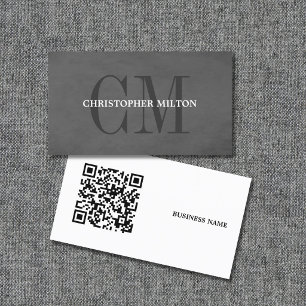 Minimalistischer grauer, fetter Monogramm-QR-Code- Visitenkarte