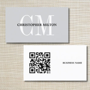 Minimalistischer grauer, fetter Monogramm-QR-Code- Visitenkarte