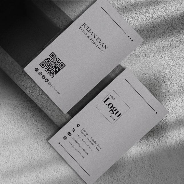 Minimalistischer grauer LinkedIn-QR-Code Visitenkarte (Von Creator hochgeladen)