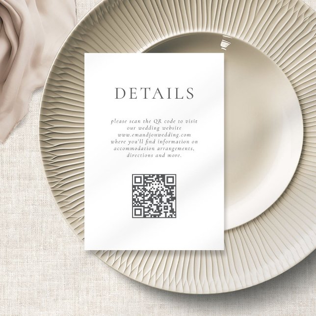 Minimalistischer Grautext QR Code Hochzeitdetails Begleitkarte (Von Creator hochgeladen)