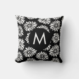 Minimalistischer Groovy Schwarz-Weiß-Daisy-Monogra Kissen