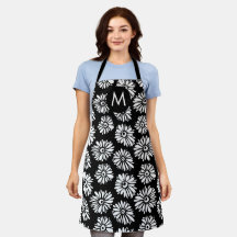 Minimalistischer Groovy-Schwarz-Weiß-Daisy-Monogra
