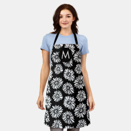 Minimalistischer Groovy-Schwarz-Weiß-Daisy-Monogra Schürze