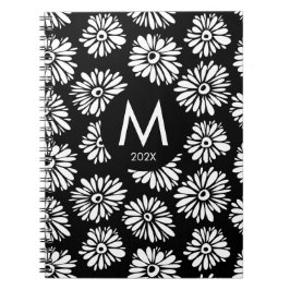 Minimalistischer groovy Schwarz-Weiß-Monogramm-Dai Notizblock