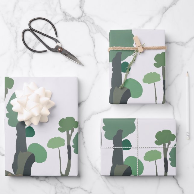 Minimalistischer Grünbaum Geschenkpapier Set (Vorderseite)