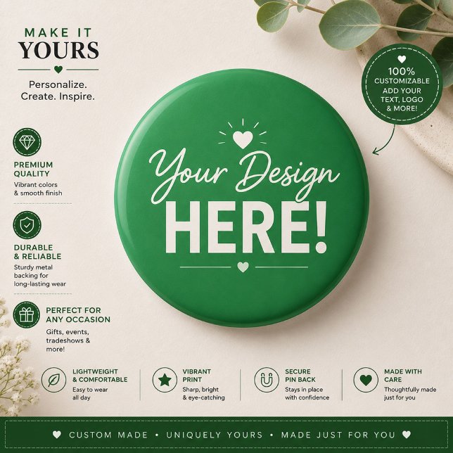 Minimalistischer grüner individueller Geschenk-But Button (Von Creator hochgeladen)