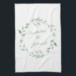 Minimalistischer grüner Kranz Personalisiert Geschirrtuch<br><div class="desc">Dieses stilvolle Küchentuch verfügt über einen minimalistischen botanischen Kranz in Grün. Personalisieren Sie es mit Ihren Namen. Gute Geschenkidee.</div>