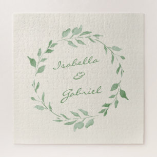 Minimalistischer grüner Kranz Personalisiert Puzzle