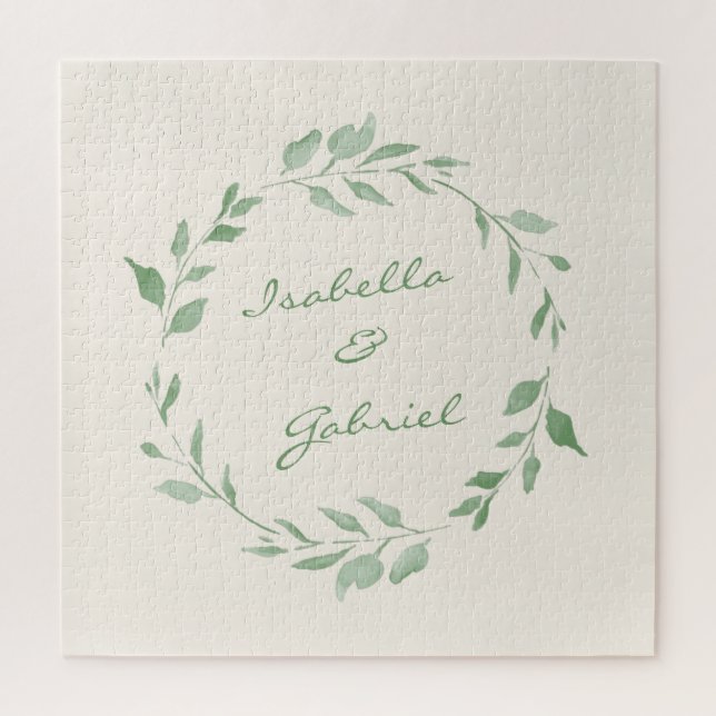 Minimalistischer grüner Kranz Personalisiert Puzzle (Vertikal)