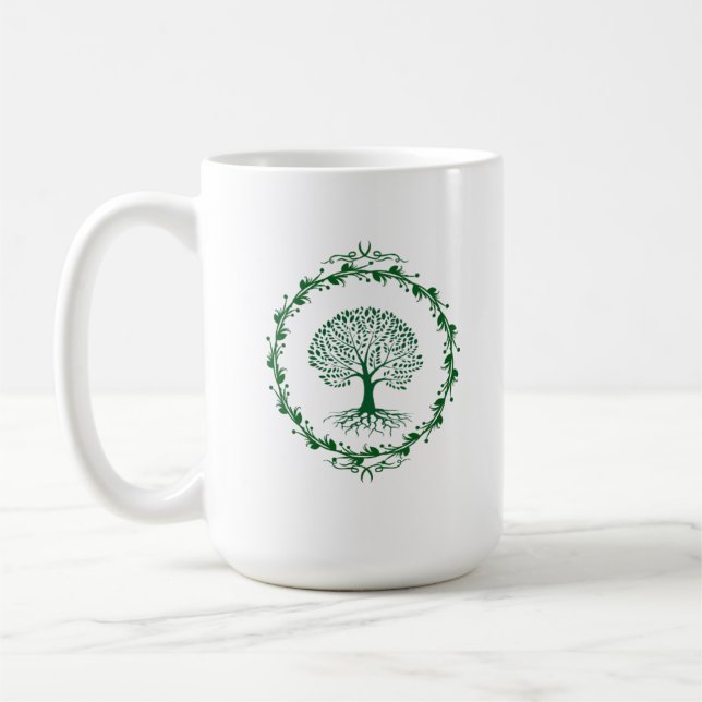 Minimalistischer Grüner Lebensbaum-Becher Kaffeetasse (Links)