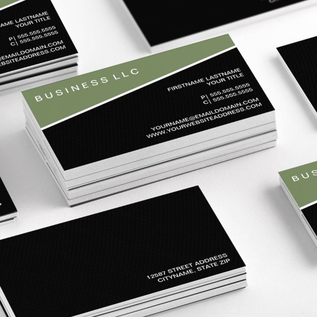Minimalistischer grüner Pinstriche Beruflich Visitenkarte (Stack Minimalistic Green Black Pinstripe Professional Business Cards—Front & Black)