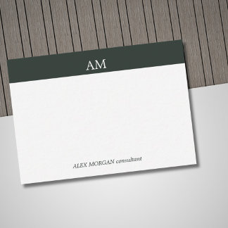 Minimalistischer grüner Streifen weißes Monogramm Mitteilungskarte
