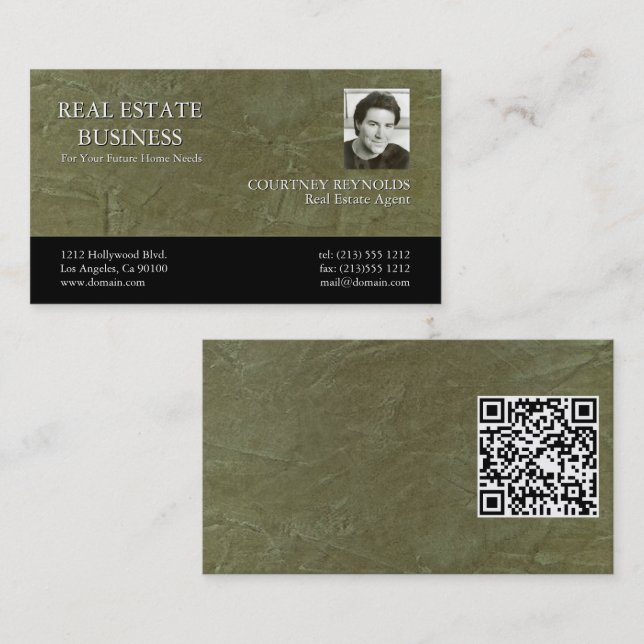 Minimalistischer grüner Stuck Custom Logo QR Code  Visitenkarte (Vorne/Hinten)