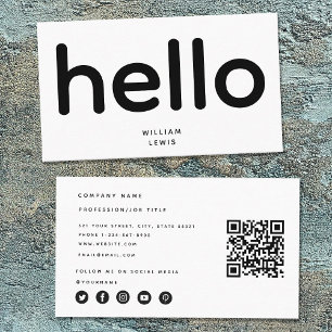 Minimalistischer Hallo QR-Code Social Media Icons Visitenkarte