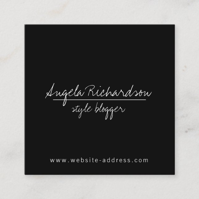 Minimalistischer handgeschriebener Blogger Black Quadratische Visitenkarte (Vorderseite)