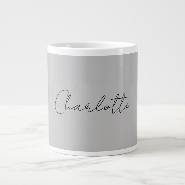 Minimalistischer handgeschriebener Skriptname Grau Jumbo-Tasse (Vorderseite)