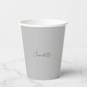 Minimalistischer handgeschriebener Skriptname Grau Pappbecher