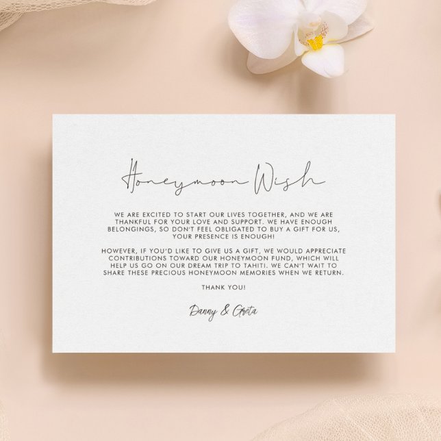 Minimalistischer handgeschriebener Wunsch von Flit Begleitkarte (Minimalist handwritten Honeymoon wish Enclosure Card)