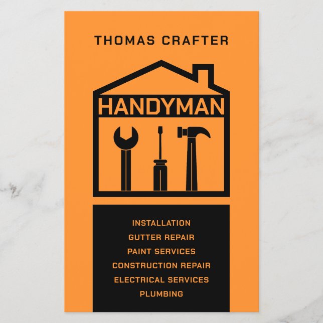 Minimalistischer Handyman schwarz und orange Flyer (Vorne)