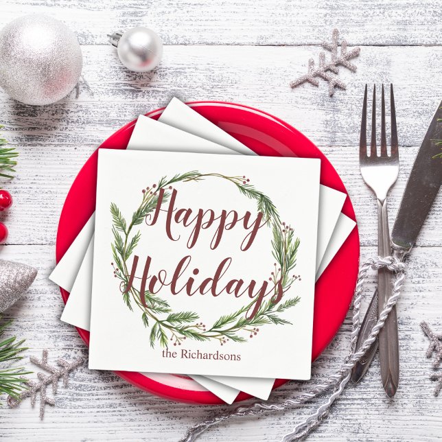 Minimalistischer Happy Holidays Wasserfarbener Pin Serviette (Von Creator hochgeladen)