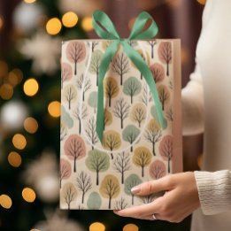 Minimalistischer Herbstbaum Muster Pastellwald Mittlere Geschenktüte