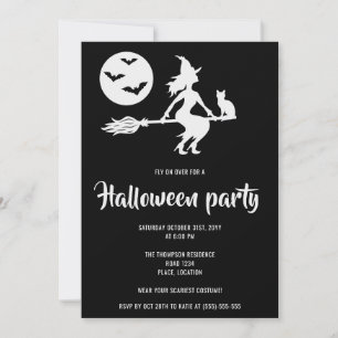 Minimalistischer Hexen-Schwarz-Weiß-Halloween-Part Einladung
