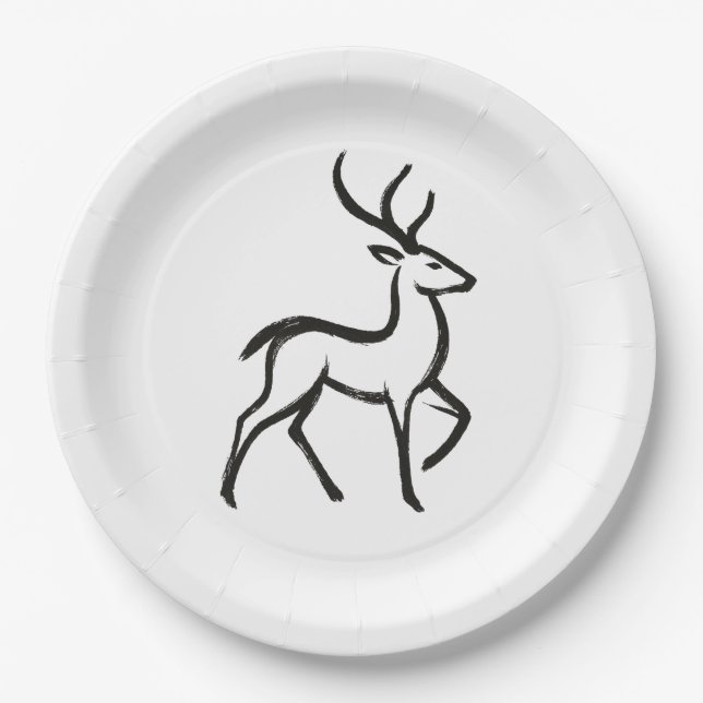 Minimalistischer Hirsch – Wildtierdesign mit Tusch Pappteller (Vorderseite)