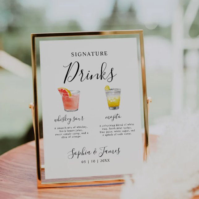 Minimalistischer Hochzeitcocktail Signature Drink  Sockelschild (Minimalist Wedding Cocktail Signature Drink Sign)