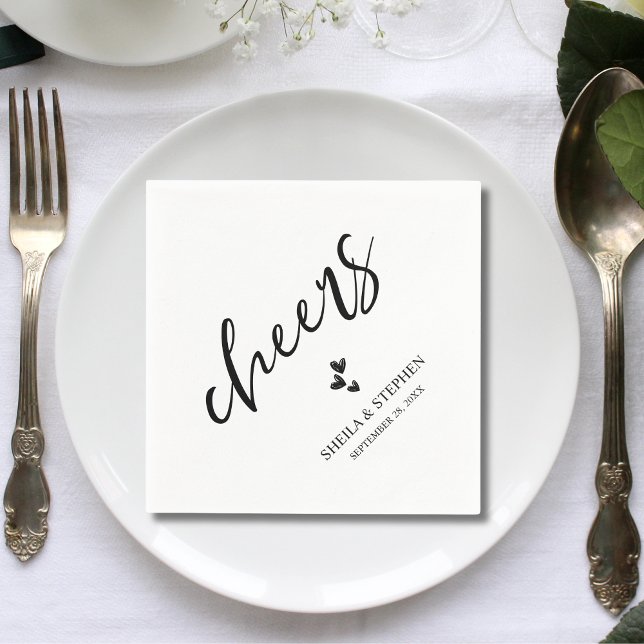 Minimalistischer Hochzeitscocktail Serviette (Minimalist wedding Cheers cocktail napkins add classy style to your reception drinks.)