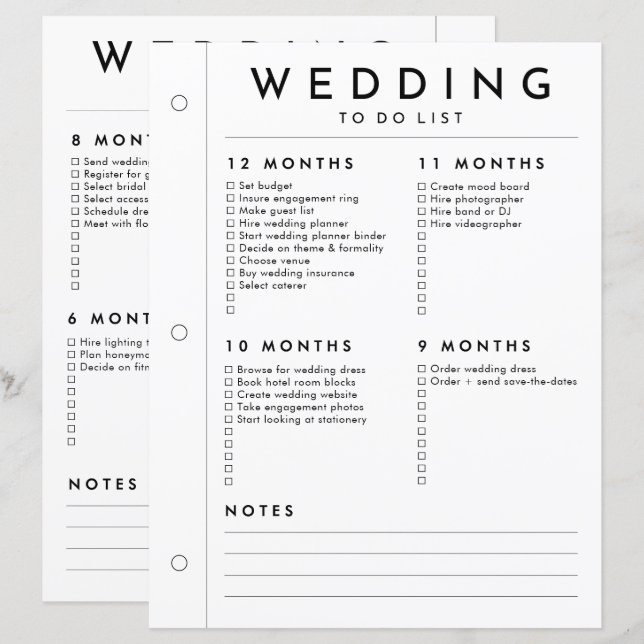 Minimalistischer Hochzeitsplaner 12 - 5-Monate-Sei (Vorne/Hinten)