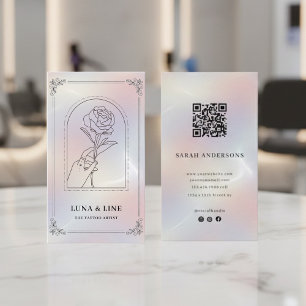 Minimalistischer holografischer floraler QR-Code Visitenkarte