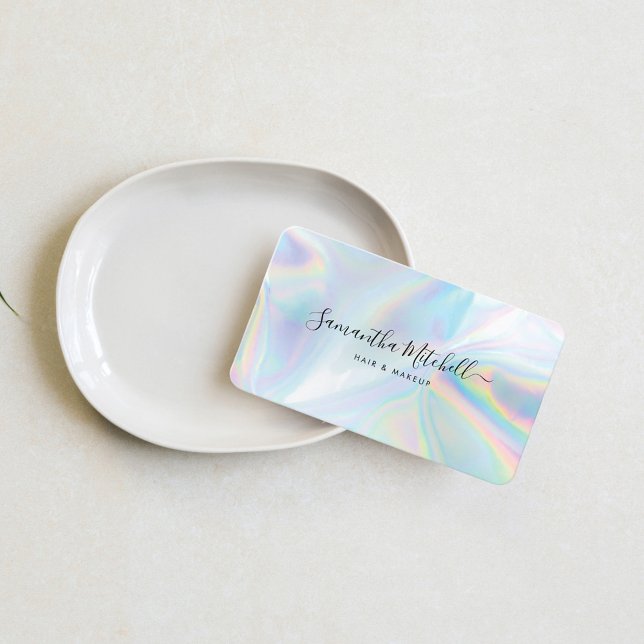 Minimalistischer Holographic QR Code Beautician Sa Visitenkarte (Holographic Hair Stylist Business Card)