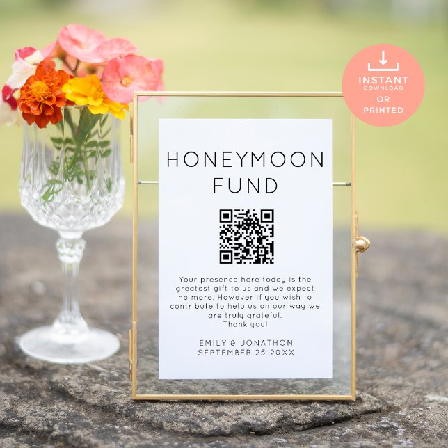 Minimalistischer Honeymoon Fund QR Code Wedding Si Poster (Von Creator hochgeladen)