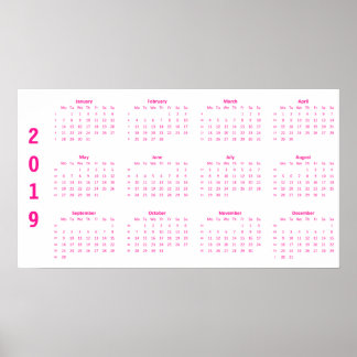 Minimalistischer Hot-Pink-Kalender 2019 Poster