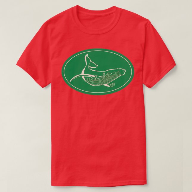Minimalistischer Humpback Whale Grün und Weiß T-Shirt (Design vorne)