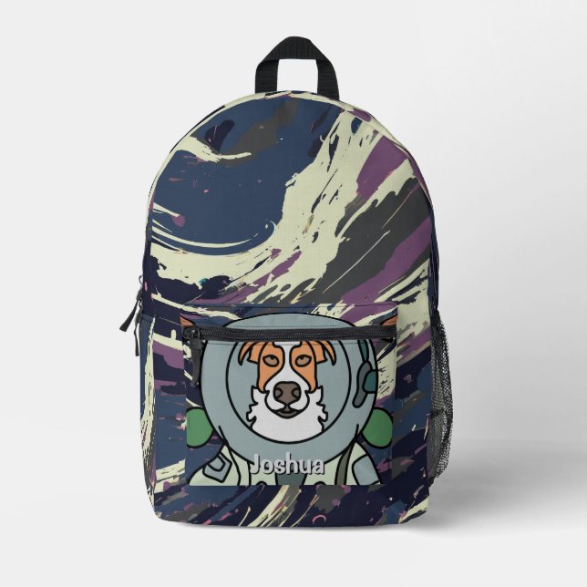 Minimalistischer Hund im Weltraum | Gewitzt und Ni Bedruckter Rucksack (Vorderseite)