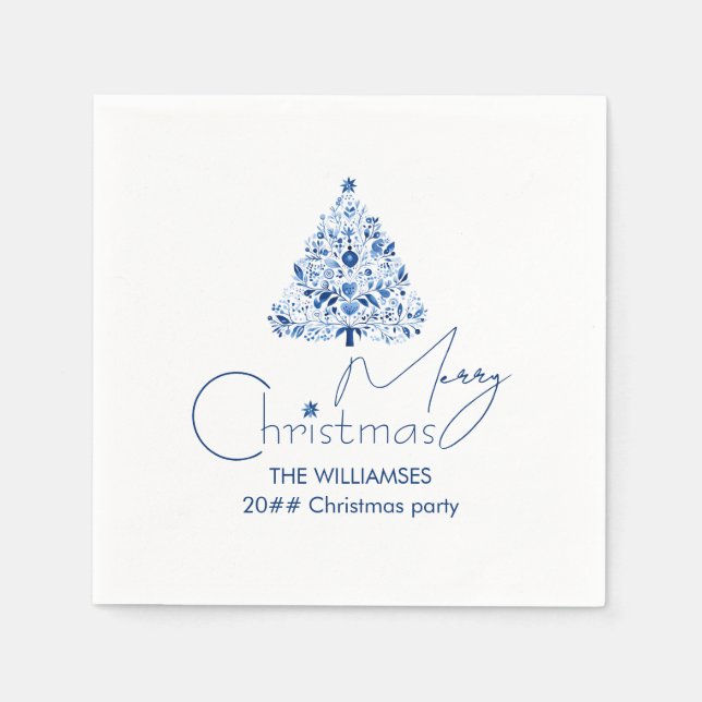 Minimalistischer Hygge White and Blue Weihnachtsba Serviette (Vorderseite)