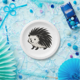 Minimalistischer Igel – Tierdesign in schwarzer Ti Pappteller