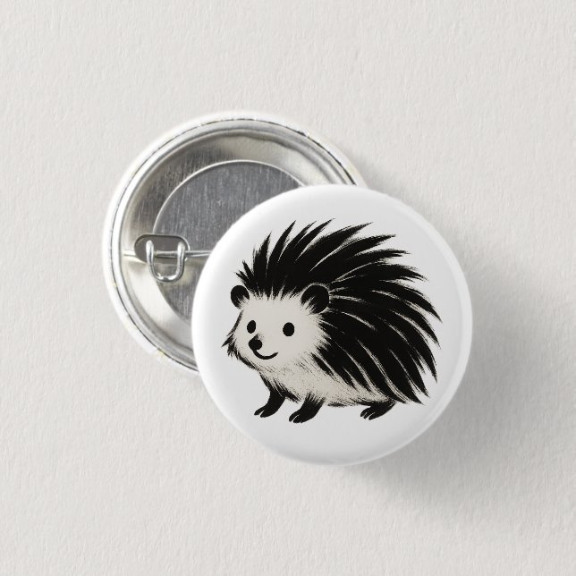 Minimalistischer Igel – Tierdesign mit schwarzer T Button (Vorne & Hinten)