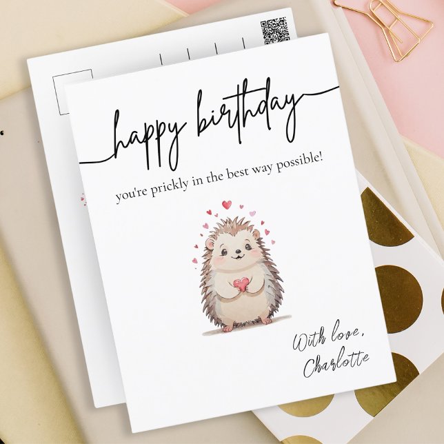 Minimalistischer Igel Wasserfarbe Punny Geburtstag Postkarte (Minimalist Watercolor Hedgehog Punny Birthday Postcard)