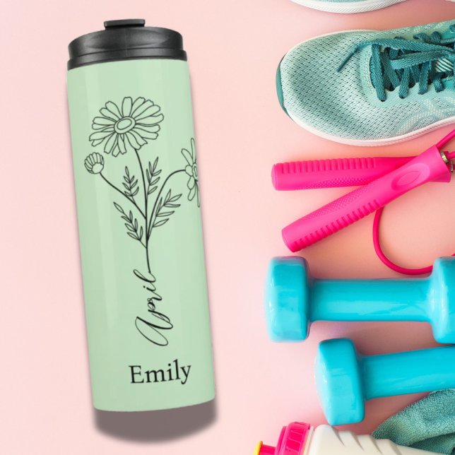 Minimalistischer Individuelle Name Daisy April Geb Thermosbecher (Minimalist Custom Name Daisy April Birth Flower Thermal Tumbler)