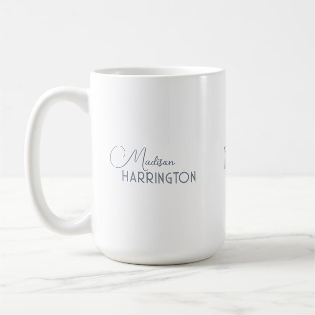 Minimalistischer Individuelle Name und Monogramm Kaffeetasse (Links)