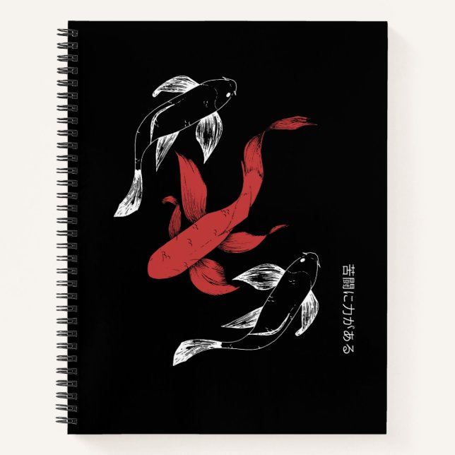 Minimalistischer japanischer Koi Fish handGezeichn Notizbuch (Vorderseite)