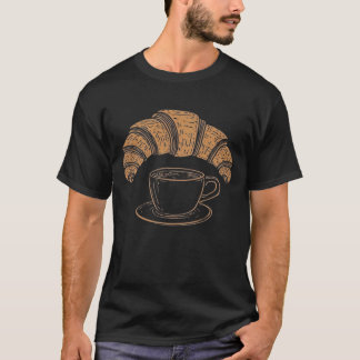 Minimalistischer Kaffee & Croissant Line Art Somme T-Shirt