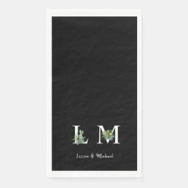Minimalistischer Kaktus Monogramm Name Schwarz Serviette