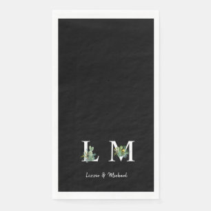 Minimalistischer Kaktus Monogramm Name Schwarz Serviette