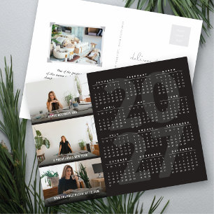 Minimalistischer Kalender 2027 Neujahr 3 Foto-Coll Feiertagspostkarte