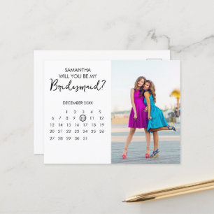Minimalistischer Kalender Chic Foto Bridesmaid Vor Postkarte
