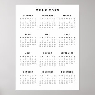 Minimalistischer Kalenderposter 2025 Poster