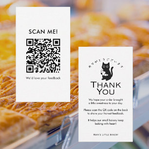 Minimalistischer Katzen-Croissant-Review-QR-Code Visitenkarte